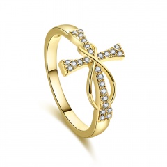 Cross Rhinestone Copper Ring Finger Jewelry (size: 8) Cross