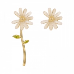 Daisy Flower Rhinestone Pearl Painting Oil Pendant Long Tassel Stud Earrings D