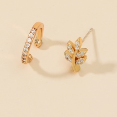 Alloy Branch Leaf Unilateral Zircon Ear Bone Clip Ear Buckle Stud Earrings Set E(2pcs/Set)