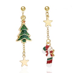 Christmas bells cane five-pointed star asymmetrical stud earrings crutch