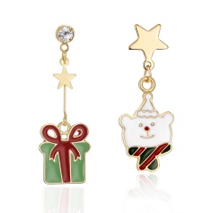 Christmas bells cane five-pointed star asymmetrical stud earrings Gift bear