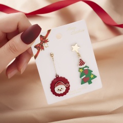 Santa Claus Christmas Tree Earrings Asymmetrical Stud Earrings (Size: 2*4.5cm/Material: Clay + Alloy) Green tree
