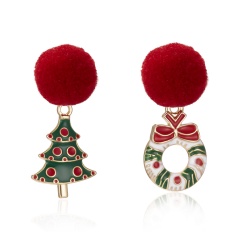 Christmas dripping oil Christmas tree fur ball stud earrings Christmas wreath