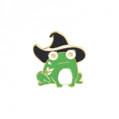 Frog squatting Halloween wizard hat alloy painted oil small brooch badge squat