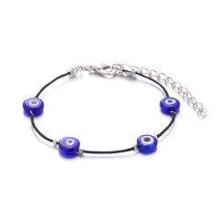 Blue eyes mixed color string black rope alloy bracelet Dark blue string