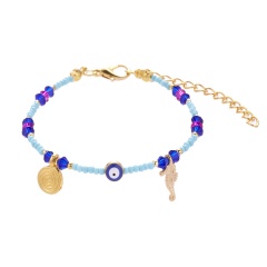 Mixed color rice beads and blue eyes alloy bracelet (eyes: 0.7cm, circumference: 16+6cm/material: alloy + rice beads + resin) Light blue 1