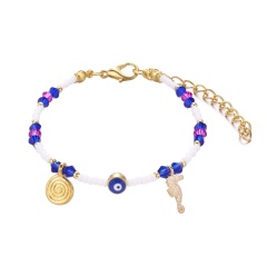 Mixed color rice beads and blue eyes alloy bracelet (eyes: 0.7cm, circumference: 16+6cm/material: alloy + rice beads + resin) white