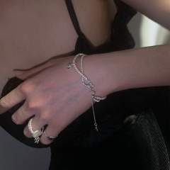 Double-layer ball imitation pearl gypsophila chain pull-out adjustable bracelet Silver