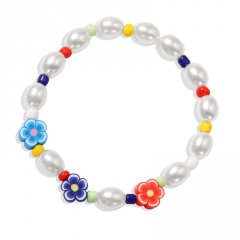 Flower soft ceramic imitation pearl woven beaded bohemian bracelet Color random mix