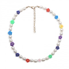 Flower soft ceramic imitation pearl woven beaded bohemian bracelet Random mix Necklace