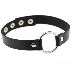 Punk PU Leather Ring Collar Gothic Clavicle Chain Necklace (Material: Leather + Alloy/Chain Length: 42cm Adjustable) Black