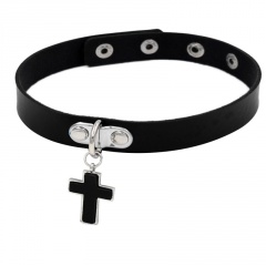 Punk Gothic PU Leather Cross Pendant Necklace (Material: Alloy/Chain Length: 40cm Adjustable) black