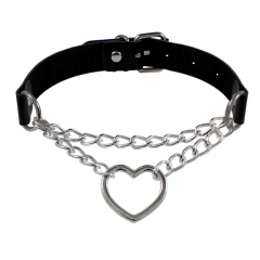 Punk Gothic PU Love Heart Simplicity Temperament Collar Leather Clavicle Chain Necklace black