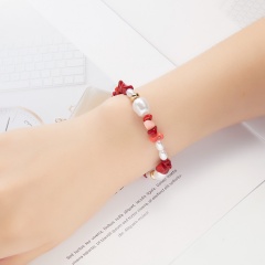 Irregular natural stone Simple personality gravel pearl bracelet anklet (Size: 36+5cm) red