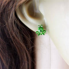 Cartoon rhinestone inlaid small frog stud earrings (material: alloy / size: about 1*1cm) Green