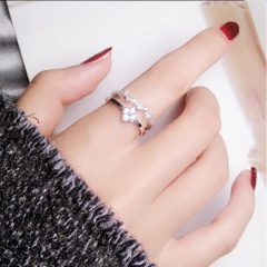 S925 Silver Double Diamond Opening Adjustable Ring (Material: Copper-plated silver ) silver