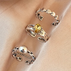 3pcs Love Chain Geometric Retro Joint Ring Set(Size: 2.1-2.2cm/Material: Alloy + Resin) Ancient silver