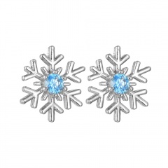 Christmas snowflake inlaid zirconium stud earrings (material: copper + zircon / size: 1*1cm) Blue