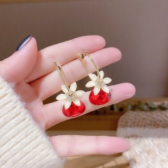 Crystal flower fashion simple best-selling short stud earrings Red