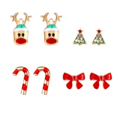 Four pairs of cartoon Christmas elk walking sticks Christmas tree bow diamond earrings set set