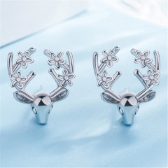 Christmas Elk Horn Stud Earrings (Material: Copper/Size: 1cm) Elk