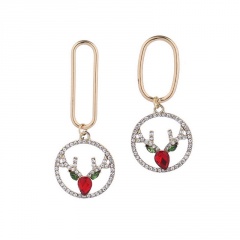 Christmas Elk Asymmetric Diamond Stud Earrings (Material: Copper/Size: Approximately 5cm) Elk