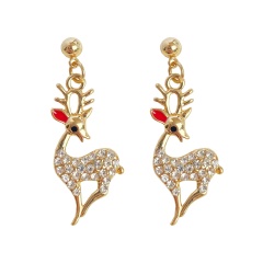Christmas moose diamond earrings (material: alloy/size: 3.5*1.1cm) Golden