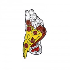 Halloween creative hungry ghost witch hand holding pizza dripping brooch White