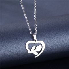 Stainless Steel Love Rose Flower Clavicle Chain Necklace (Material: Stainless Steel/Chain Length: 45+5cm) Steel color