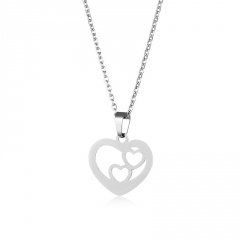 Stainless steel double love clavicle chain necklace (material: stainless steel / chain length: 45+5cm) Steel color 3