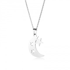 Stainless steel round star and moon clavicle chain necklace (material: stainless steel / chain length: 45+5cm) Moon Star