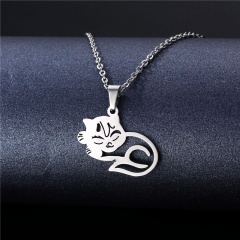 Stainless Steel Cute Cat Pendant Clavicle Chain Necklace (Material: Stainless Steel/Chain Length: 45+5cm) Cute kitten