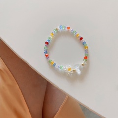 Color flower crystal beaded bracelet (Material: Resin/Size: Adjustable elasticity) Transparent love