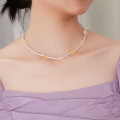 Pearl crystal flower beaded elastic bracelet (material: imitation pearl/size: 18cm) Necklace