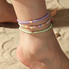 Handmade rice beads love anklet set (material: alloy + rice beads / size: 20cm) Love