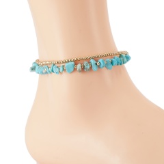 Double layer retro bell hand-woven natural gravel beaded anklet (material: natural stone / size: 25cm) Blue