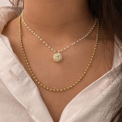 Pearl ball double-layer clavicle chain necklace (material: alloy + imitation pearl / size: 43+7,50+7cm) Pearl ball