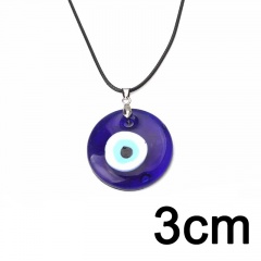 3cm round blue eyes black wax rope resin necklace (pendant size: 3cm, chain length: 42.5+5cm/material: alloy + resin + wax rope) Round eyes