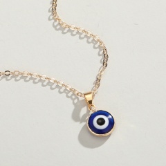 10mm white blue eyes gold edging necklace (chain length: 50+5cm/material: alloy + painting oil) 10mm dark blue
