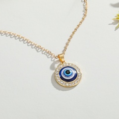 Blue eyes painted oil blue eyes gold edging necklace (chain length: 40+5cm/material: alloy + painted oil) 14mm gold