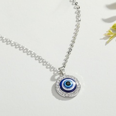 Blue eyes painted oil blue eyes gold edging necklace (chain length: 40+5cm/material: alloy + painted oil) 14mm silver