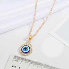 Blue eyes painted oil blue eyes gold edging necklace (chain length: 40+5cm/material: alloy + painted oil) Golden drop shape