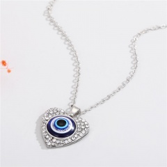 Blue eyes painted oil blue eyes gold edging necklace (chain length: 40+5cm/material: alloy + painted oil) Silver heart