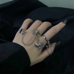Butterfly One Finger Two Fingers One-piece Chain Opening Adjustable Ring Set Ring Sliver