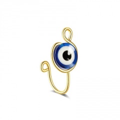 Blue eyes stainless steel non-hole false nose ring human body piercing jewelry (Pole thickness: 0.8mm/Material: stainless steel) Golden