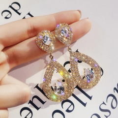 Silver crystal pendant full of rhinestone earrings (material: alloy + rhinestones + silver pin / size: 5.7*2.5cm) Golden