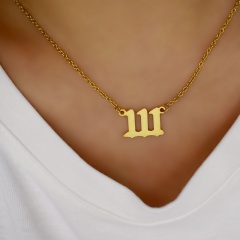 1-9 Lucky Number Stainless Steel Gold Clavicle Necklace (Material: Stainless Steel/Pendant Size: 1.2*2.2cm/Chain Length: 40+5cm) 111 Golden