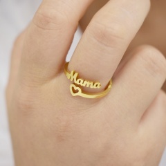 Mother's Love Hollowed English Words Golden Stainless Steel Open Ring Mama