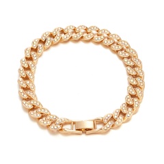 Hip-hop Cuban chain full of diamonds thick bracelet (chain length: 20cm (8inch), chain width: 1cm/material: alloy) Golden