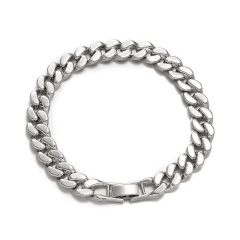 Hip Hop Cuban Chain Glossy Thick Bracelet (Chain Length: 20cm (8inch), Chain Width: 1cm/Material: Alloy) Bracelet silver